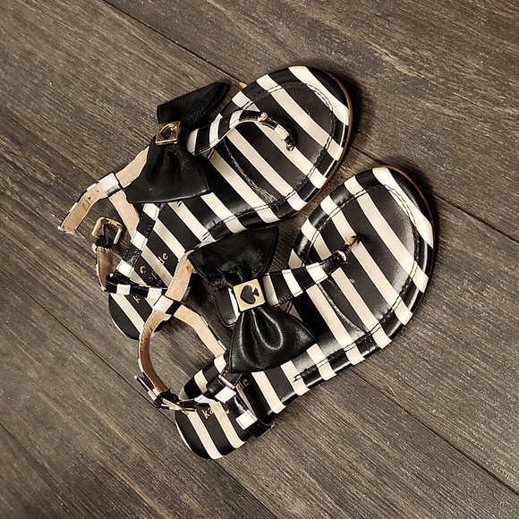 kate spade Shoes - Kate Spade black and white striped sandals bow accent size 6M